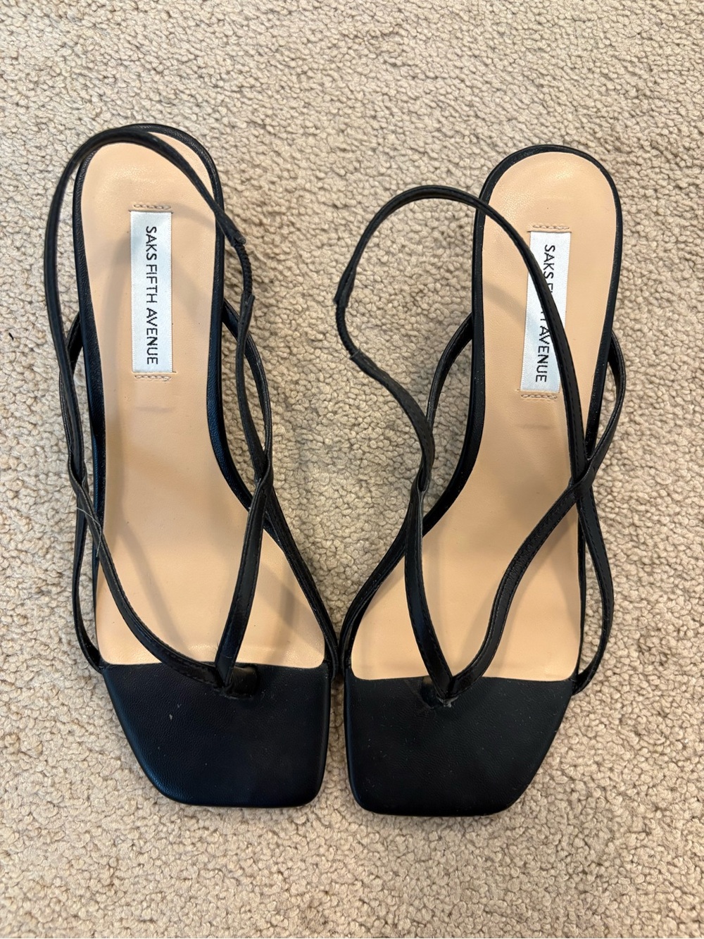 Saks Fifth Avenue Black Minimalist Strappy Slingback Heels